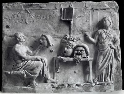 Relieve que representa a Menandro con máscaras teatrales, copia de un original griego de Unbekannt Unbekannt